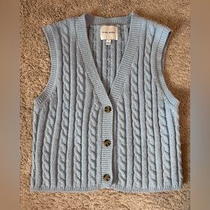 Pink Rose Women's Light Blue Cable Knit Cardigan Vest